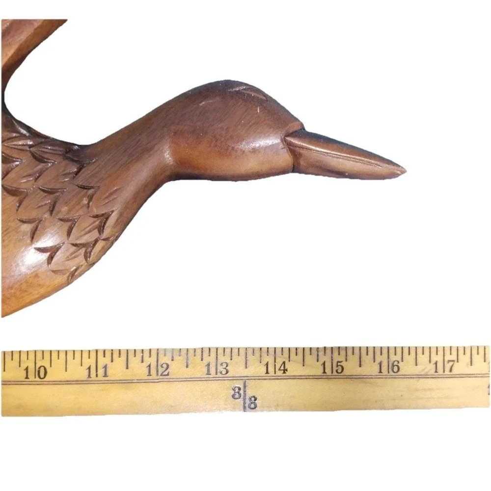 MCM Vtg Hand Carved Wood Flying Ducks Wall Art Set of 2 Mallards Philippines 16